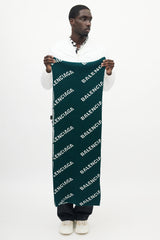Balenciaga Green & Cream Knit Logo Scarf