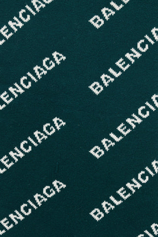 Balenciaga Green & Cream Knit Logo Scarf