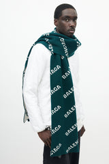 Balenciaga Green & Cream Knit Logo Scarf