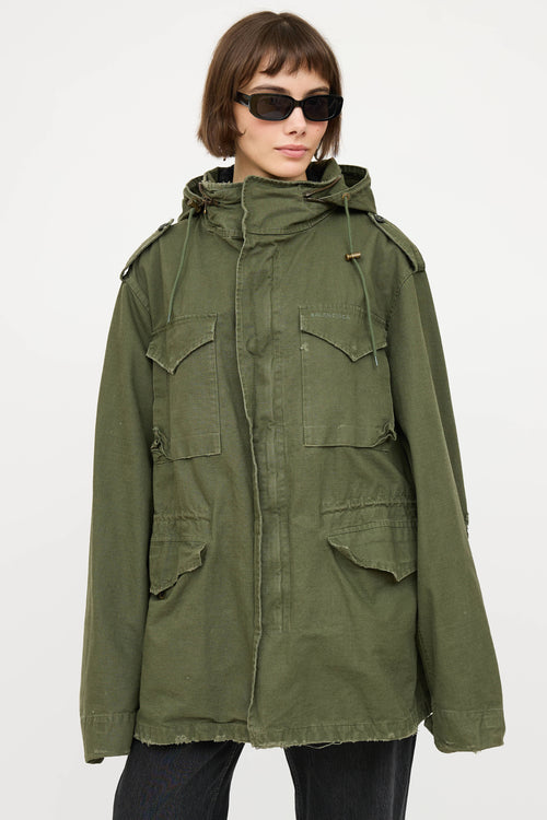 BalenciagaRipstop Distressed Military Coat