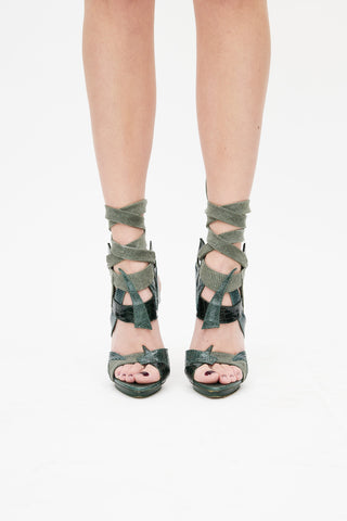 Balenciaga Green Embossed Cut Out Tie Heel