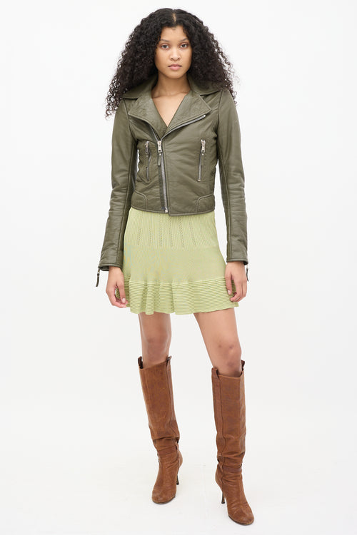 Balenciaga Green Leather Moto Jacket