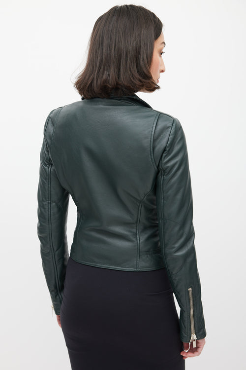 Balenciaga Green Leather Zipped Moto Jacket