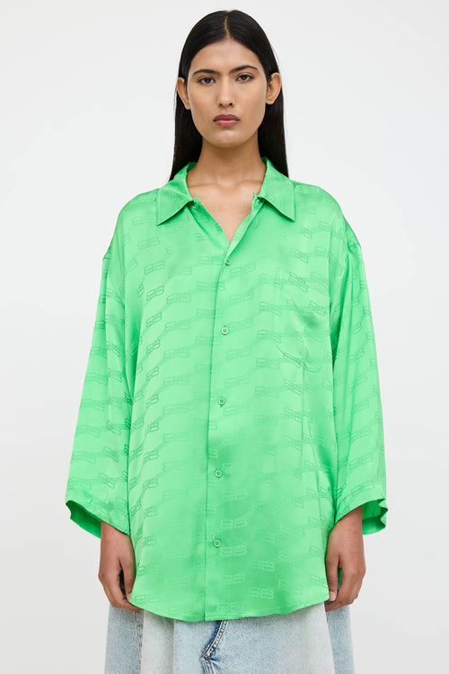 Balenciaga Satin Logo Short Sleeve Shirt