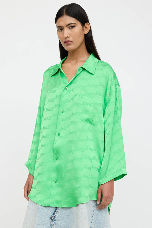 Balenciaga Satin Logo Short Sleeve Shirt