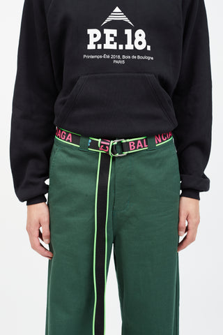 Balenciaga Black & Neon Pink Woven Logo Belt