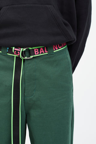 Balenciaga Black & Neon Pink Woven Logo Belt