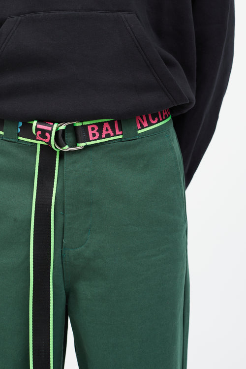 Balenciaga Black & Neon Pink Woven Logo Belt