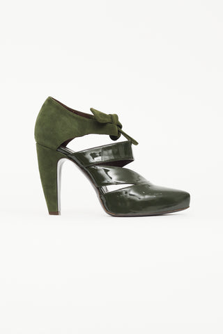 Balenciaga Green Suede & Patent Cage Heel