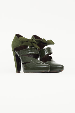 Balenciaga Green Suede & Patent Cage Heel