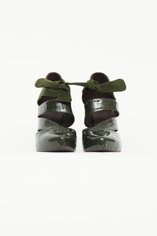 Balenciaga Green Suede & Patent Cage Heel