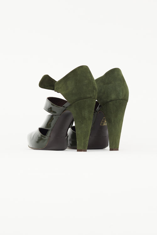 Balenciaga Green Suede & Patent Cage Heel