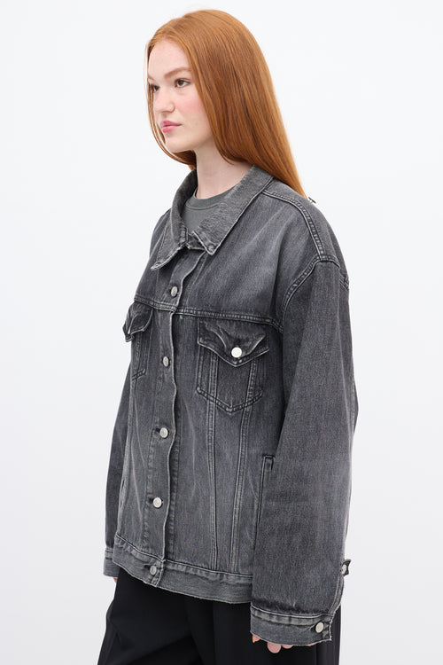 Balenciaga Grey Asymmetrical Pulled Denim Jacket