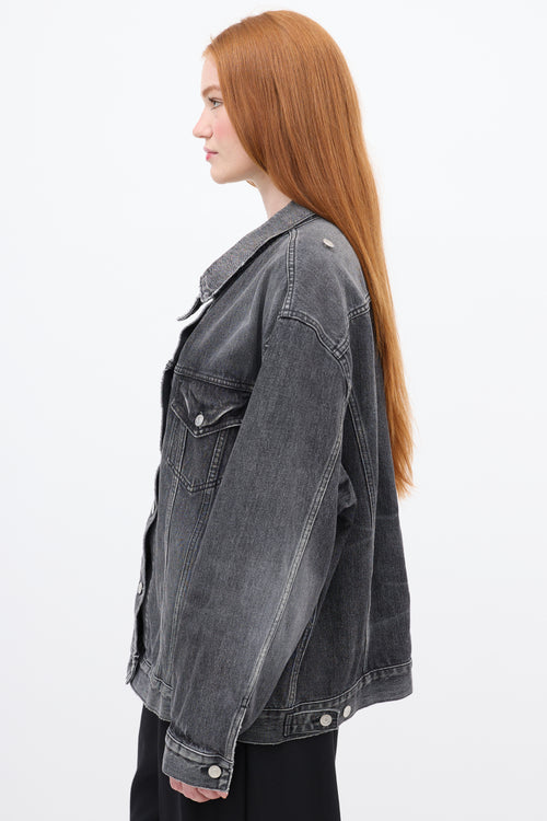 Balenciaga Grey Asymmetrical Pulled Denim Jacket