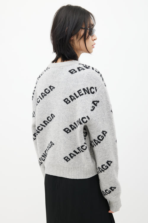 Balenciaga Grey & Black Knit Logo Cropped Sweater