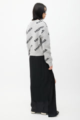 Balenciaga Grey & Black Knit Logo Cropped Sweater