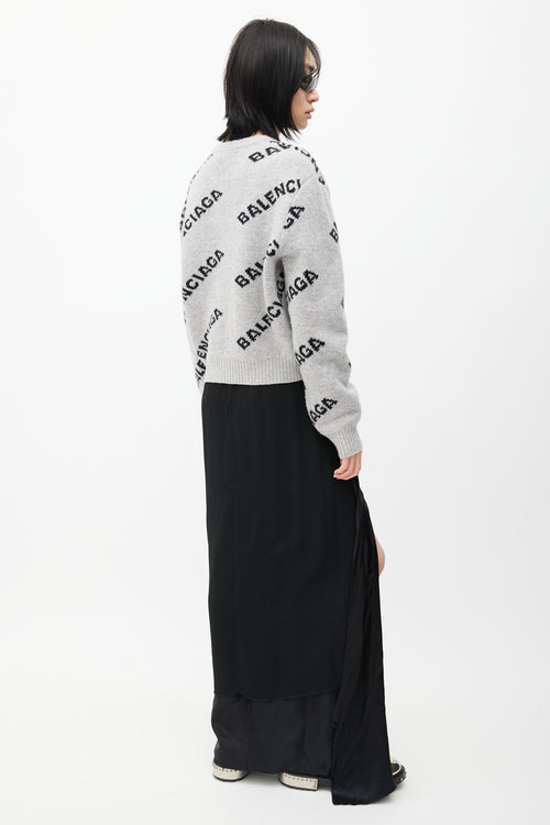 Balenciaga Grey & Black Knit Logo Cropped Sweater