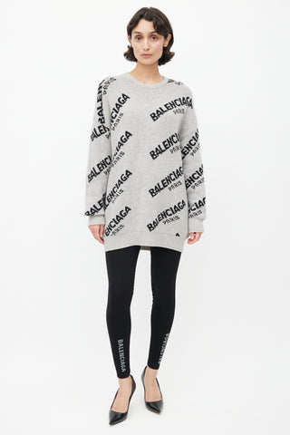 Balenciaga Grey & Black Knit Logo Sweater