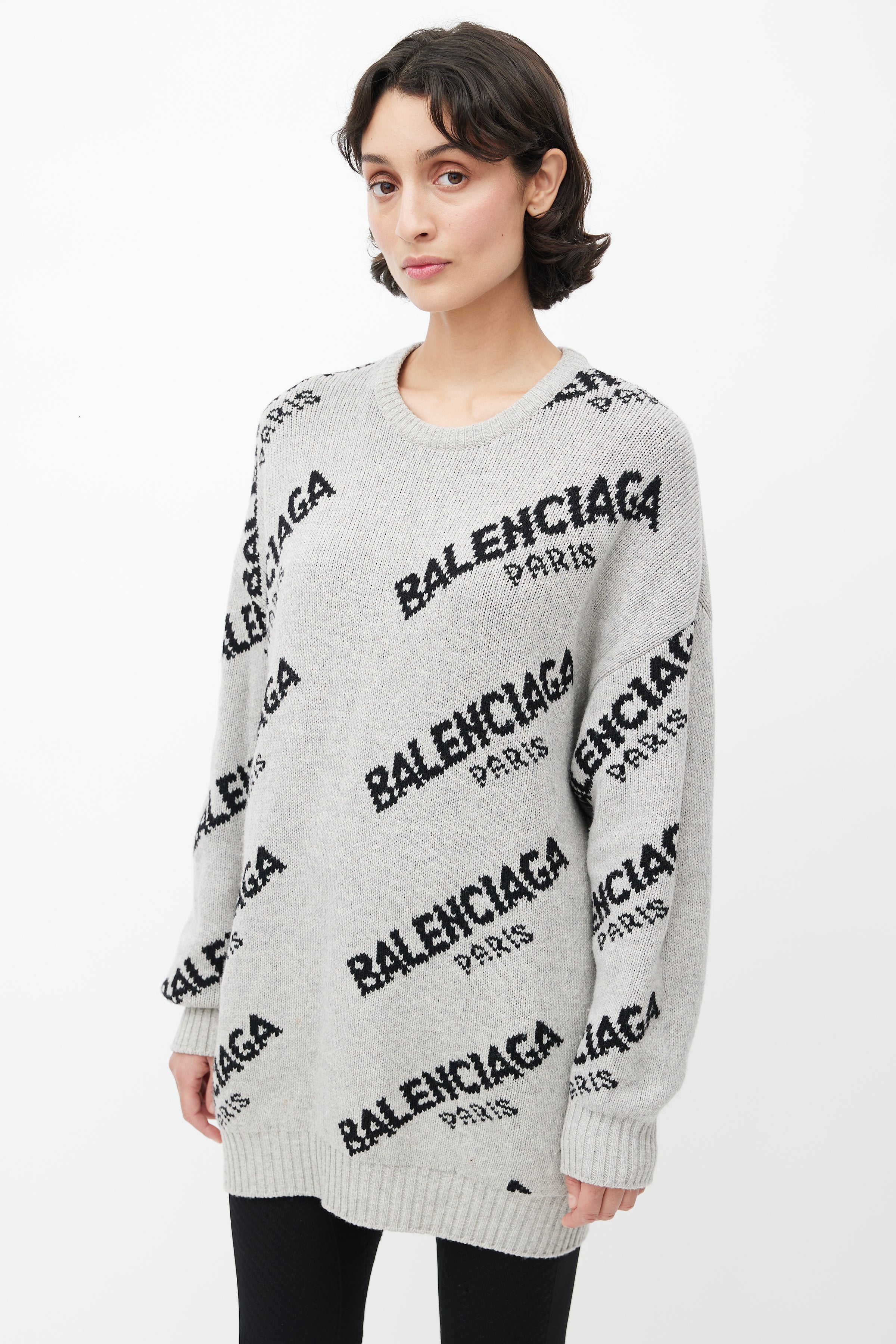 // Grey & Black Allover Paris Sweater – VSP Consignment