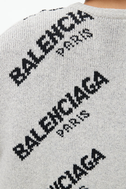 Balenciaga Grey & Black Knit Logo Sweater