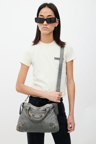 Balenciaga Grey & Gold City Leather Bag