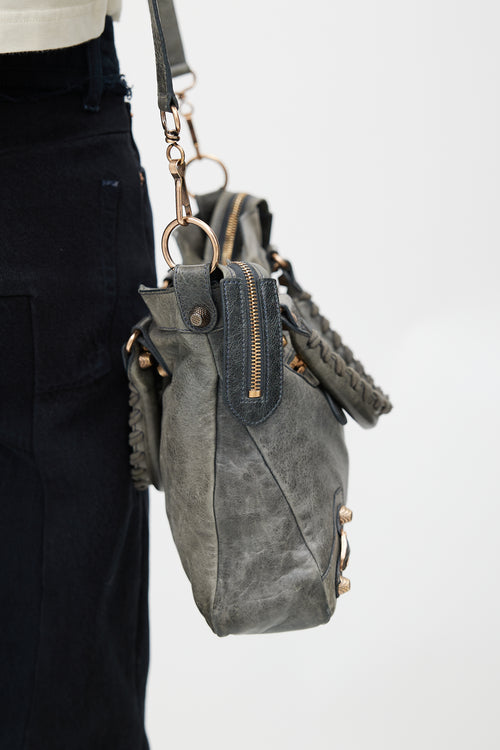 Balenciaga Grey & Gold City Leather Bag