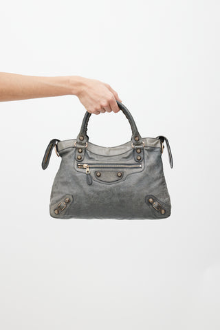 Balenciaga Grey & Gold City Leather Bag