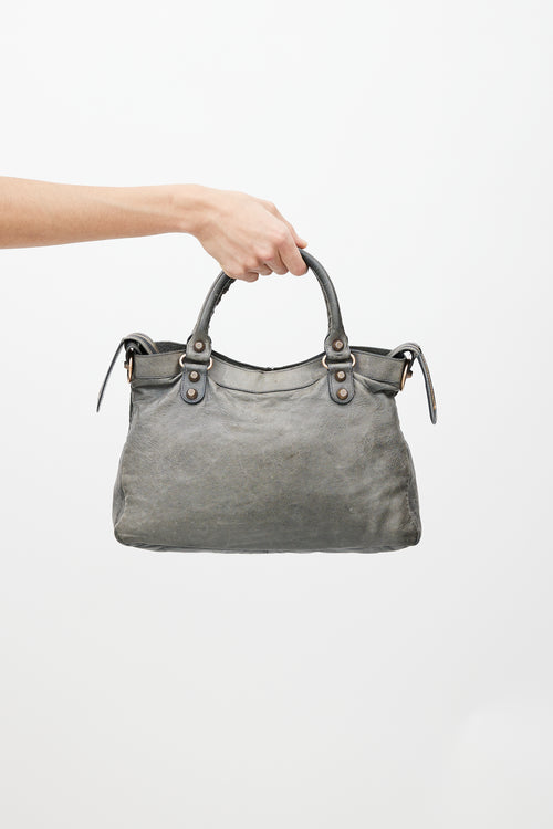 Balenciaga Grey & Gold City Leather Bag