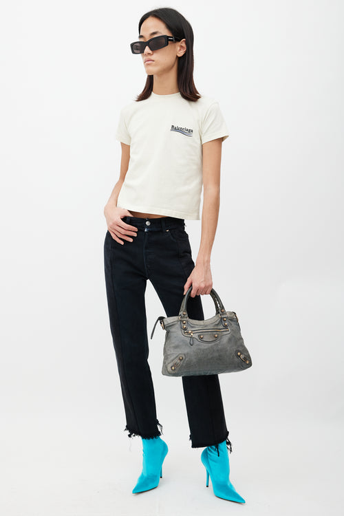 Balenciaga Grey & Gold City Leather Bag