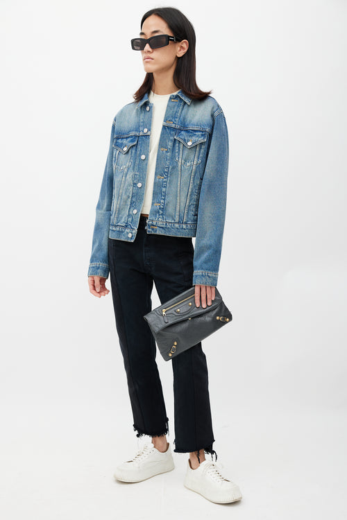Balenciaga Grey & Gold Motocross Giant Leather Clutch