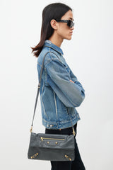 Balenciaga Grey & Gold Motocross Giant Leather Clutch