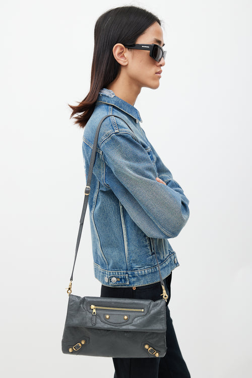 Balenciaga Grey & Gold Motocross Giant Leather Clutch