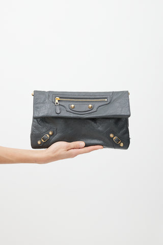 Balenciaga Grey & Gold Motocross Giant Leather Clutch