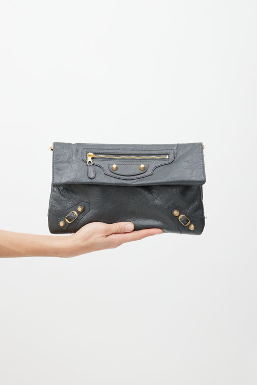 Balenciaga Grey & Gold Motocross Giant Leather Clutch