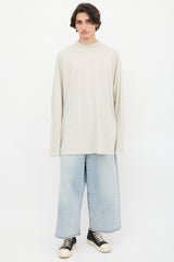 Balenciaga Grey Logo Neck Distressed Long Sleeve T-Shirt