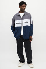 Balenciaga Grey & Multicolour Logo Striped Track Jacket