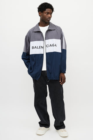 Balenciaga Grey & Multicolour Logo Striped Track Jacket