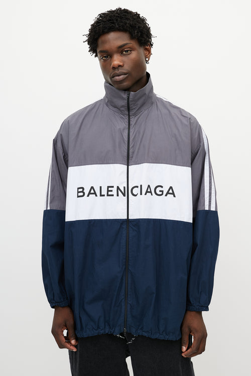 Balenciaga Grey & Multicolour Logo Striped Track Jacket