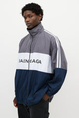 Balenciaga Grey & Multicolour Logo Striped Track Jacket