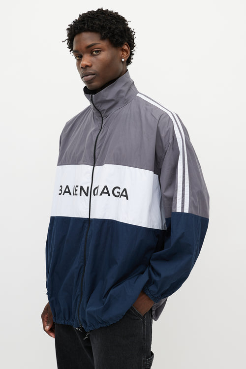 Balenciaga Grey & Multicolour Logo Striped Track Jacket