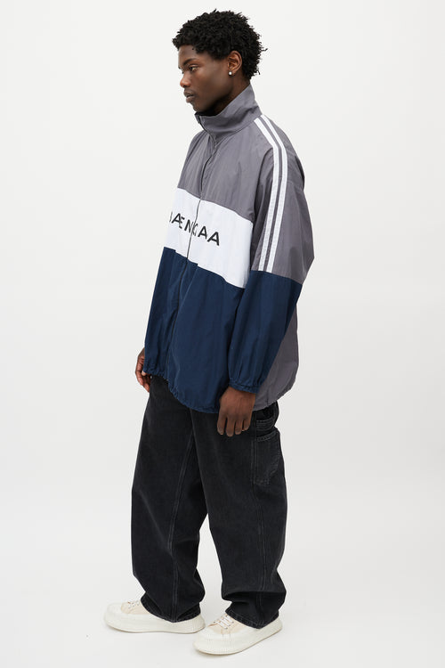 Balenciaga Grey & Multicolour Logo Striped Track Jacket