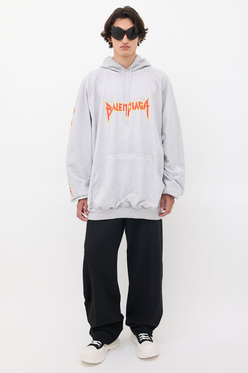 Balenciaga Grey & Multicolour Metal Logo Oversized Hoodie