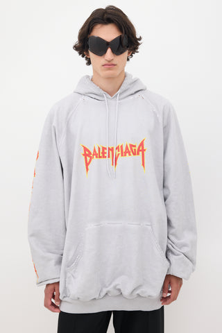 Balenciaga Grey & Multicolour Metal Logo Oversized Hoodie