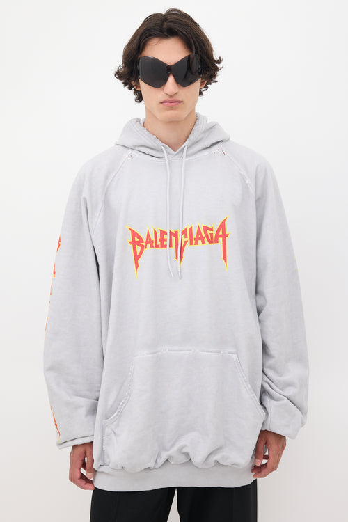 Balenciaga Grey & Multicolour Metal Logo Oversized Hoodie