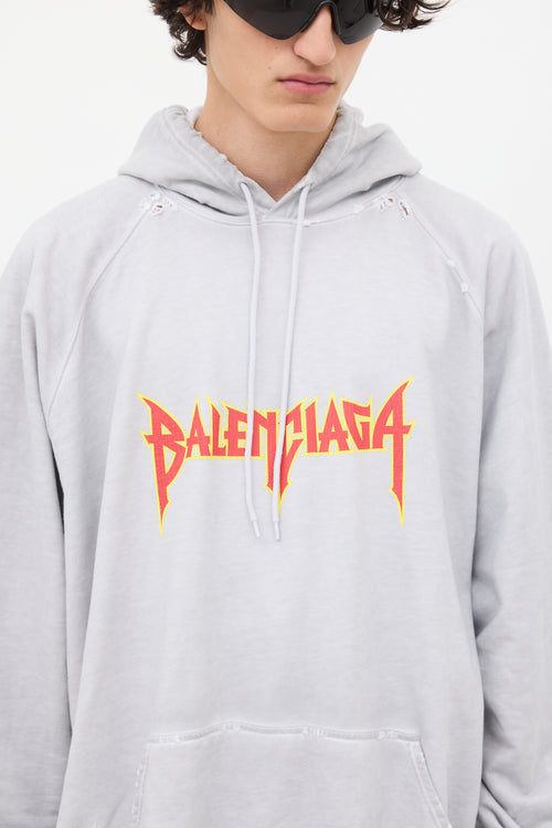 Balenciaga Grey & Multicolour Metal Logo Oversized Hoodie