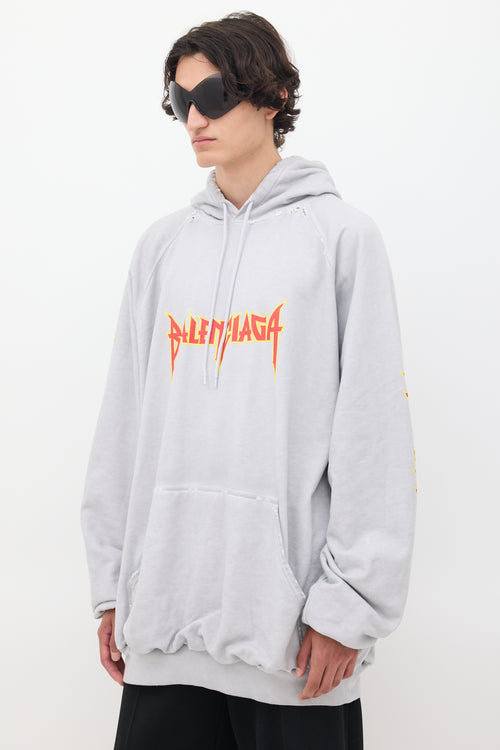 Balenciaga Grey & Multicolour Metal Logo Oversized Hoodie