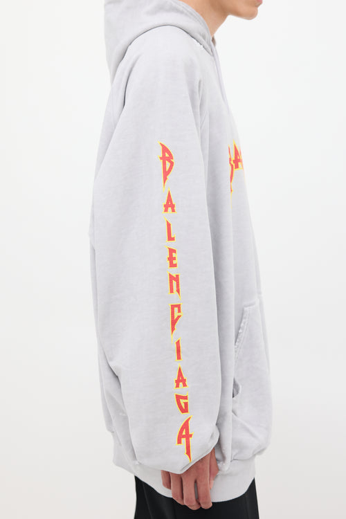 Balenciaga Grey & Multicolour Metal Logo Oversized Hoodie