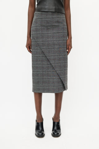 Balenciaga Grey & Multicolour Structured Plaid Wrap Skirt