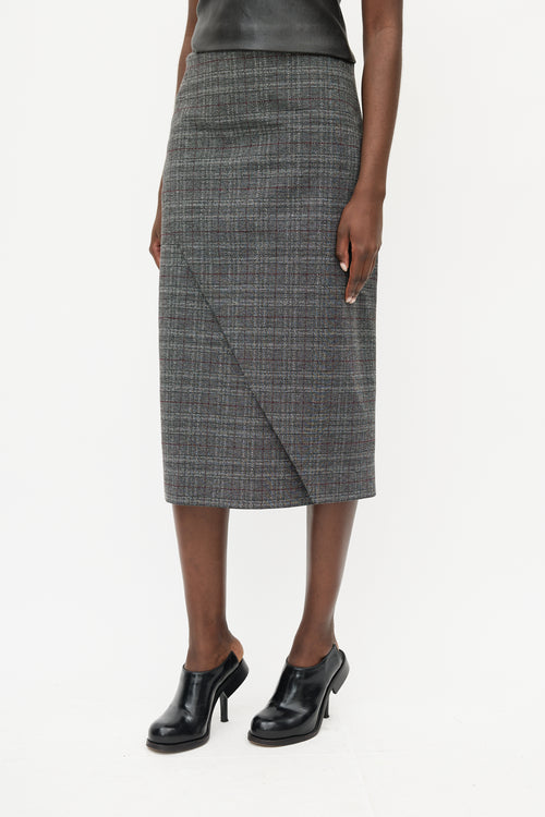 Balenciaga Grey & Multicolour Structured Plaid Wrap Skirt