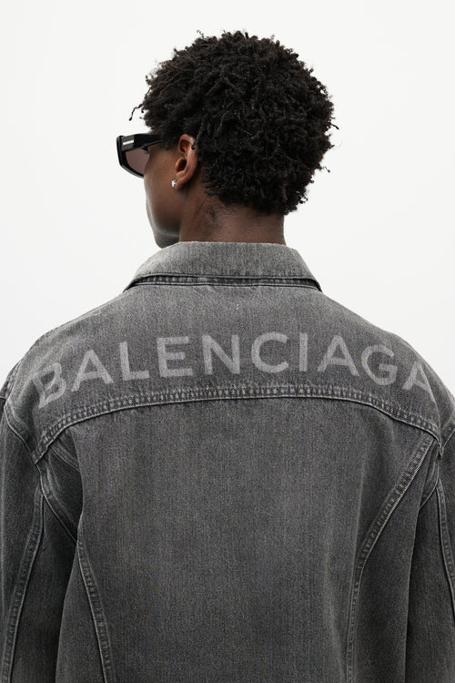 Balenciaga Grey Washed Denim Logo Jacket